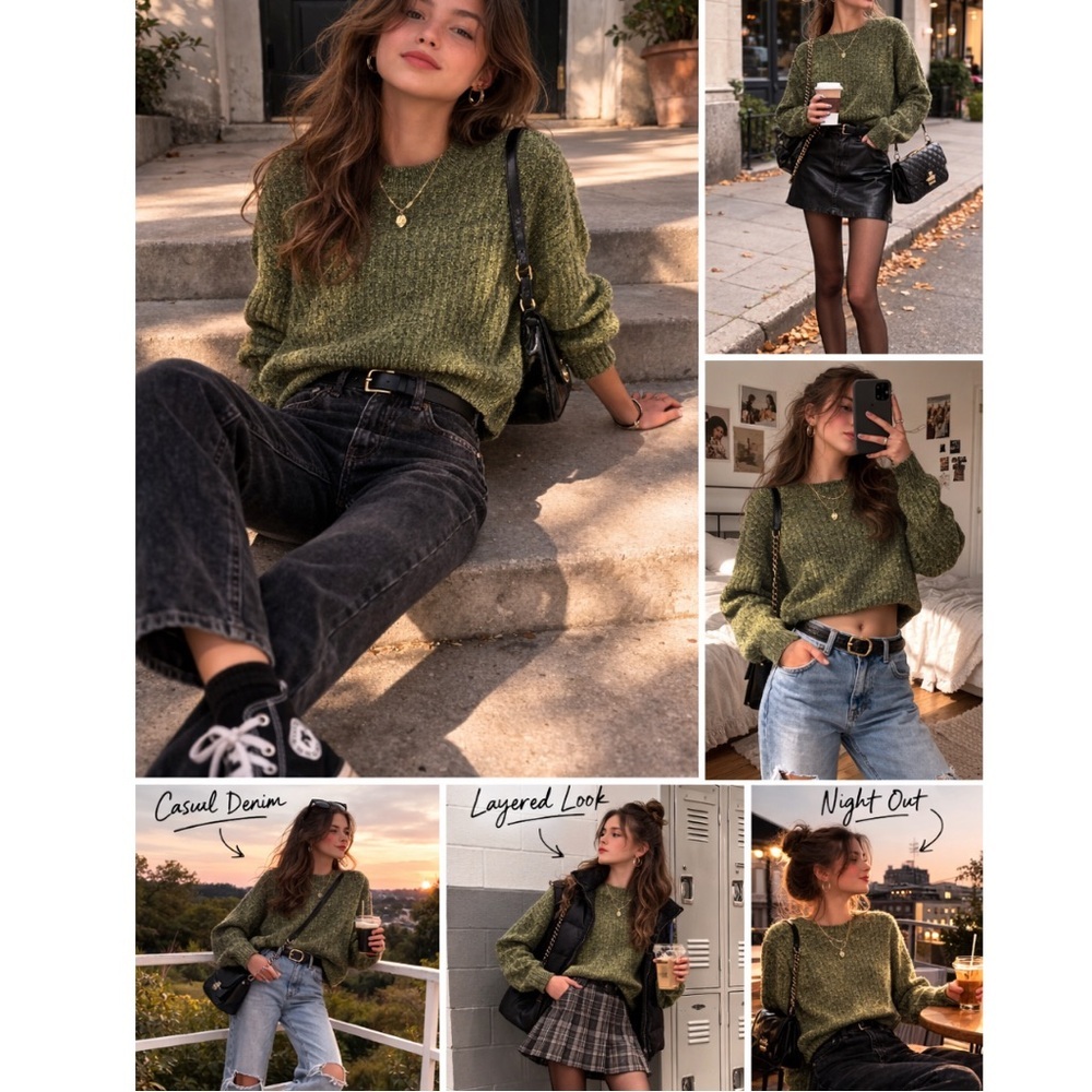 Universal Thread Green Yellow Cotton Knit Women's Sweater Medium Cropped